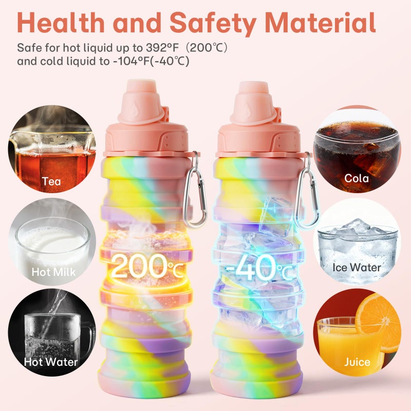 MAKERSLAND Collapsible Water Bottles for Travel, Foldable Sports Water Bottle for Kids, Reusable Water-proof Silicone Water Bottles with mountaineering Buckle for Camping Hiking Holiday - Image 2
